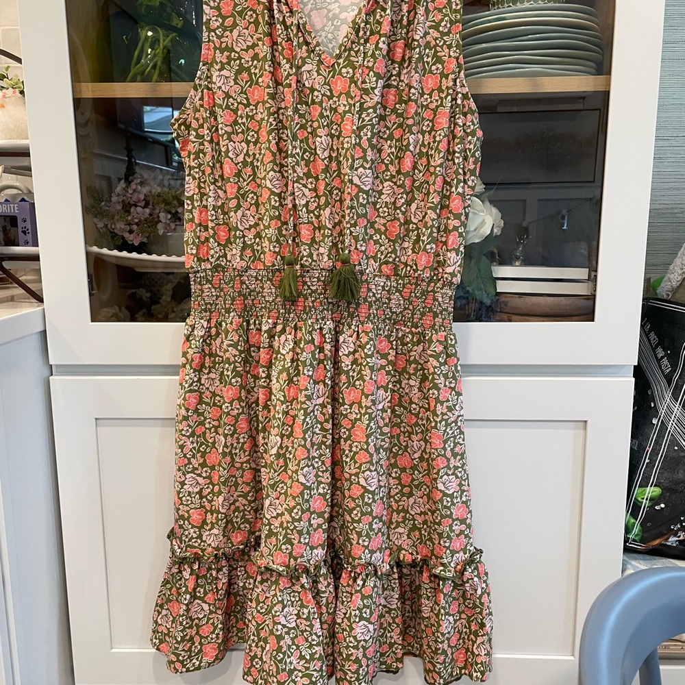 Cabana Life Floral Sleeveless Dress with Tassels